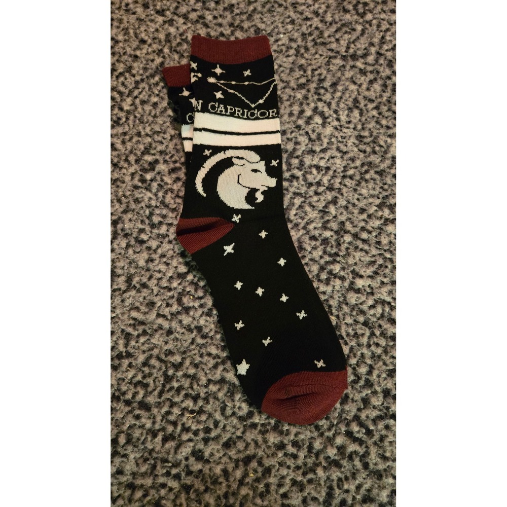 Capricorn Zodiac Astrology Crew Fashion Socks Black Burgundy White Size 9-11